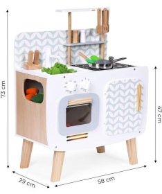ECOTOYS drvena kuhinja za decu retro sa rernom, šporetom, sudoperom i priborom ecotoys - W10C863
