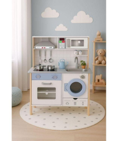 ECOTOYS drvena kuhinja za zvučnim efektima, LED svetlom, rernom, veš mašinom 7271
