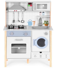 ECOTOYS drvena kuhinja za zvučnim efektima, LED svetlom, rernom, veš mašinom 7271
