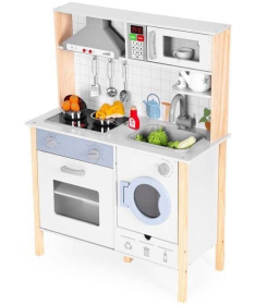 ECOTOYS drvena kuhinja za zvučnim efektima, LED svetlom, rernom, veš mašinom 7271