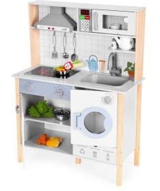 ECOTOYS drvena kuhinja za zvučnim efektima, LED svetlom, rernom, veš mašinom 7271