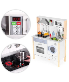 ECOTOYS drvena kuhinja za zvučnim efektima, LED svetlom, rernom, veš mašinom 7271