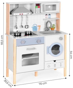 ECOTOYS drvena kuhinja za zvučnim efektima, LED svetlom, rernom, veš mašinom 7271