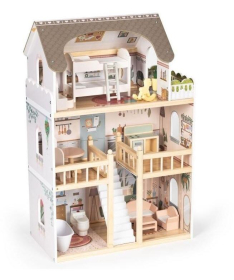 ECOTOYS drvena trospratna kućica za lutke laura sa 15 komada nameštaja EF8208