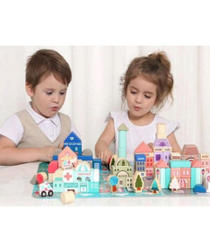 ECOTOYS drvene edukativne kocke City sa podlogom igračka za decu 115 komada HM015220