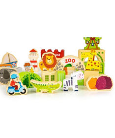 ECOTOYS drvene edukativne kocke City Zoo igračka za decu 120 komada