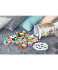 ECOTOYS drvene kocke za decu sa kanticom i sorterom 100 komada - 2505