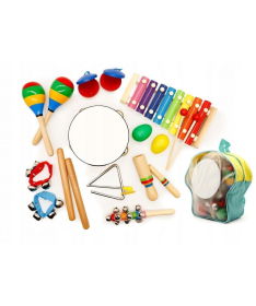 ECOTOYS drveni muzički instrumenti za decu set od 10 komada sa rancem - MA01