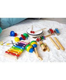 ECOTOYS drveni muzički instrumenti za decu set od 10 komada sa rancem - MA01