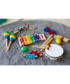 ECOTOYS drveni muzički instrumenti za decu set od 10 komada sa rancem - MA01