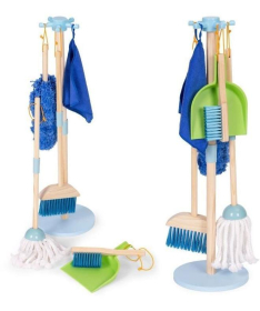 ECOTOYS drveni set za čišćenje za decu Metla, mop i đubrovnik 7 elemenata TL844009