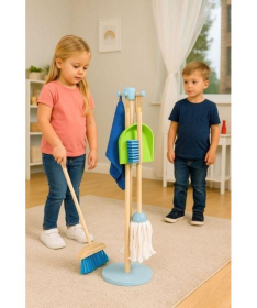 ECOTOYS drveni set za čišćenje za decu Metla, mop i đubrovnik 7 elemenata TL844009