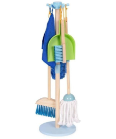 ECOTOYS drveni set za čišćenje za decu Metla, mop i đubrovnik 7 elemenata TL844009
