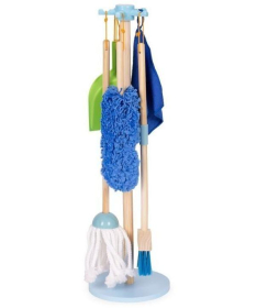 ECOTOYS drveni set za čišćenje za decu Metla, mop i đubrovnik 7 elemenata TL844009