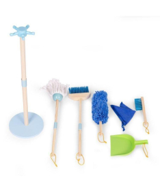 ECOTOYS drveni set za čišćenje za decu Metla, mop i đubrovnik 7 elemenata TL844009