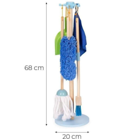 ECOTOYS drveni set za čišćenje za decu Metla, mop i đubrovnik 7 elemenata TL844009