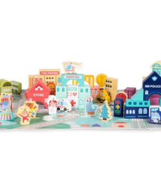 ECOTOYS edukativne drvene kocke sa podlogom set gradimo Grad 121 kom