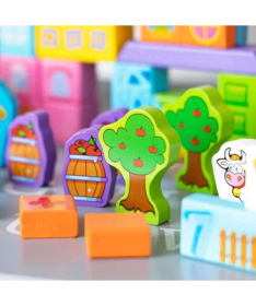 ECOTOYS edukativne drvene kocke set igračke za decu Farma 100 kom