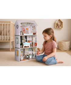 ECOTOYS kućica za lutke Alice na 3 sprata, 4 sobe, set sa 9 komada nameštaja D8211