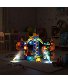 ECOTOYS Magnetni svetleći set blokova sa stazom za kuglice 134 dela HC725862