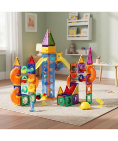ECOTOYS Magnetni svetleći set blokova sa stazom za kuglice 134 dela HC725862