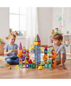 ECOTOYS Magnetni svetleći set blokova sa stazom za kuglice 134 dela HC725862