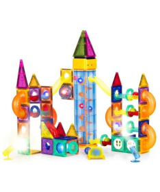 ECOTOYS Magnetni svetleći set blokova sa stazom za kuglice 134 dela HC725862