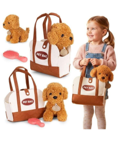 ECOTOYS plišana kuca Brown Poodle igračka za decu torba + četka za negu HC750227