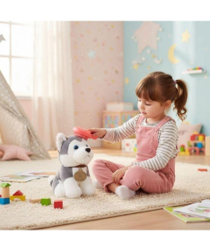 ECOTOYS plišana kuca Husky igračka za decu torba + četka za negu HC750229