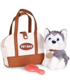 ECOTOYS plišana kuca Husky igračka za decu torba + četka za negu HC750229