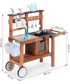 ECOTOYS spoljna drvena kuhinja sa dodacima za igru u pesku i blatu TL814004