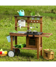 ECOTOYS spoljna drvena kuhinja sa dodacima za igru u pesku i blatu TL814004