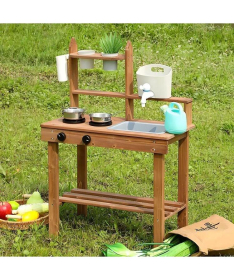 ECOTOYS spoljna drvena kuhinja sa dodacima za igru u pesku i blatu TL814005