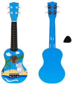 ECOTOYS ukulele drvena gitara za decu sa 4 najlonske žice i trzalicom Plava MF019H