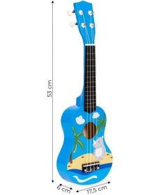 ECOTOYS ukulele drvena gitara za decu sa 4 najlonske žice i trzalicom Plava MF019H
