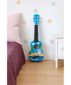 ECOTOYS ukulele drvena gitara za decu sa 4 najlonske žice i trzalicom Plava MF019H