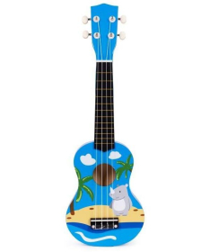 ECOTOYS ukulele drvena gitara za decu sa 4 najlonske žice i trzalicom Plava MF019H