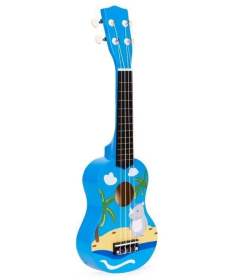ECOTOYS ukulele drvena gitara za decu sa 4 najlonske žice i trzalicom Plava MF019H