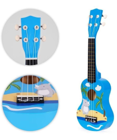 ECOTOYS ukulele drvena gitara za decu sa 4 najlonske žice i trzalicom Plava MF019H