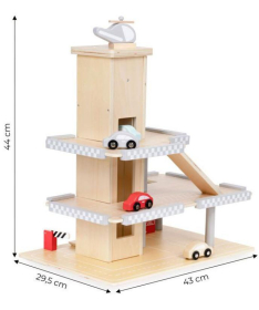 ECOTOYS velika drvena garaža sa liftom + automobili igračka za decu