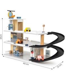 ECOTOYS velika drvena garaža sa liftom i autoperionicom igračka za decu