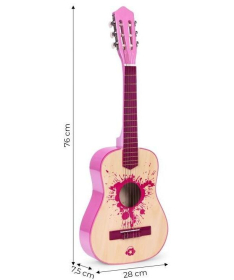 ECOTOYS velika klasična drvena gitara za decu sa 6 žica Roze HX18022-30 PINK