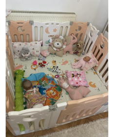 FEELKIDS sklopiva ogradica za bebe Sovica Roze kajsija bela
