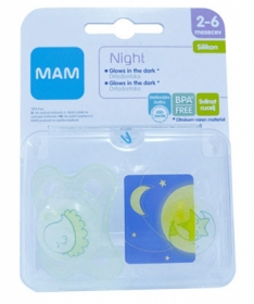 MAM laza za bebe i decu (varalica) Night silikon 2-6 meseci + 2 kom