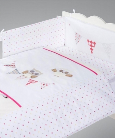 Klups posteljina za bebe set 5 delova Night Birds Pink
