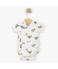 Just Kiddin Baby Dino Park bodić kratki rukav za dečake na preklop Veličina 62 Beige&Green