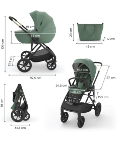 Kinderkraft Prime 3 kolica za bebe 2 u 1 Green