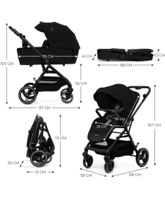 Kinderkraft Yoxi kolica 3u1 mink pro Pure Black