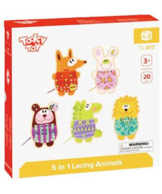 Tooky toy drvena igračka za decu pertlanje Životinja 5 u 1 - A058547