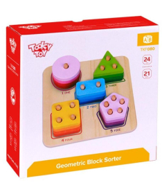 Tooky Toy drvene igračke za decu geometrijska slagalica 5 oblika